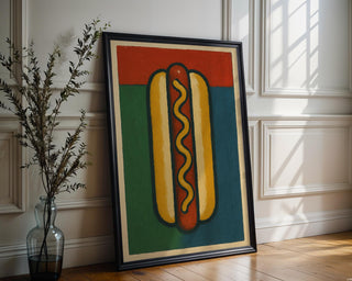 Hot Dog Wall Art Print – Bold Pop Art Style Food Poster for Kitchen or Diner Decor, Quirky Fast Food Illustration, Free Shipping - Just Great Posters