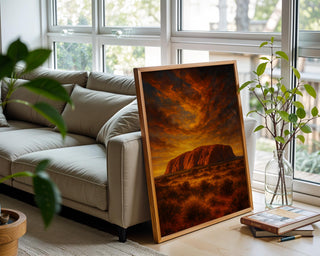 Uluru Wall Art Print – Bold Australian Outback Landscape with Sun and River, Sacred Desert Nature Poster, Earthy Decor, Free Shipping - Just Great Posters