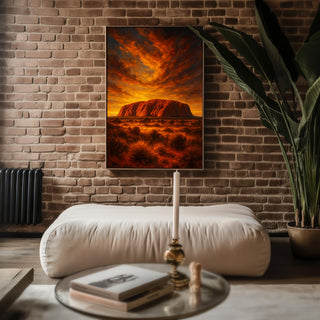 Uluru Wall Art Print – Bold Australian Outback Landscape with Sun and River, Sacred Desert Nature Poster, Earthy Decor, Free Shipping - Just Great Posters