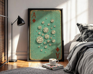 Sparkling Ace of Diamonds Art Print – Retro Playing Card Wall Art with Crystal Gems, Tiffany Style Gift for Jewellery or Card Game Lovers - Just Great Posters