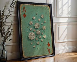 Sparkling Ace of Diamonds Art Print – Retro Playing Card Wall Art with Crystal Gems, Tiffany Style Gift for Jewellery or Card Game Lovers - Just Great Posters