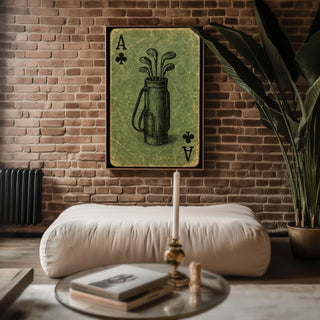 Golf Ace of Clubs Art Print – Vintage Playing Card Poster with Golf Bag Sketch, Unique Gift for Golfers, Clubhouse, or Game Room Art - Just Great Posters