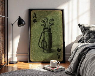 Golf Ace of Clubs Art Print – Vintage Playing Card Poster with Golf Bag Sketch, Unique Gift for Golfers, Clubhouse, or Game Room Art - Just Great Posters