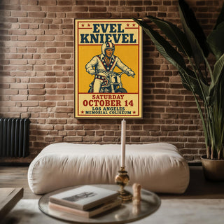 Evel Knievel Vintage Poster – Retro Motorcycle Stunt Show Print, 70s LA Memorial Coliseum Wall Art for Daredevil Fans or Collectors - Just Great Posters