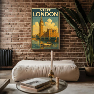 Visit London Vintage Poster – Retro Big Ben & River Thames Travel Print, Classic British Wall Art, UK Tourism Illustration - Just Great Posters