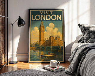 Visit London Vintage Poster – Retro Big Ben & River Thames Travel Print, Classic British Wall Art, UK Tourism Illustration - Just Great Posters