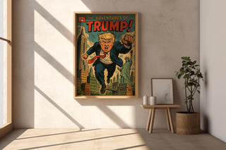 Trump Comic Poster – Satirical Superhero Art Print in Retro Comic Style, Bold Political Pop Culture Wall Art - Just Great Posters