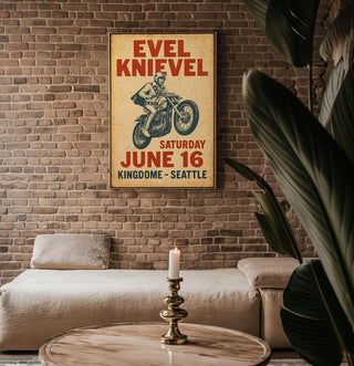 Evel Knievel Kingdome Seattle Poster – Retro Motorcycle Stunt Print, Vintage Daredevil Wall Art, Bold Americana Throwback - Just Great Posters