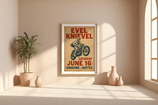 Evel Knievel Kingdome Seattle Poster – Retro Motorcycle Stunt Print, Vintage Daredevil Wall Art, Bold Americana Throwback - Just Great Posters