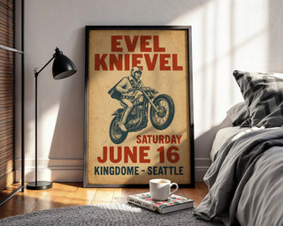 Evel Knievel Kingdome Seattle Poster – Retro Motorcycle Stunt Print, Vintage Daredevil Wall Art, Bold Americana Throwback - Just Great Posters