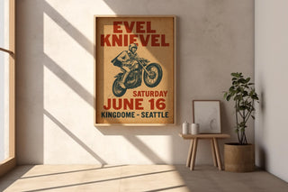 Evel Knievel Kingdome Seattle Poster – Retro Motorcycle Stunt Print, Vintage Daredevil Wall Art, Bold Americana Throwback - Just Great Posters