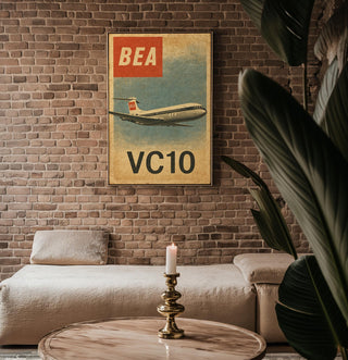 Vintage BEA VC10 Airplane Poster – Retro British Aircraft Wall Art, Aviation Collectible Print with Red Tail, 1960s Jet Nostalgia - Just Great Posters