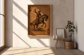 Cowboy Ace of Hearts Playing Card Print – Western Style Vintage Art Poster, Wild West Cowboy on Horse Wall Art for Card Lovers - Just Great Posters