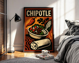 Retro Chipotle Poster for Kitchen or Restaurant Decor – Mexican Food Wall Art with Burrito Bowl & Bold Vintage Style Print, Spicy Poster - Just Great Posters