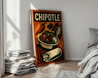 Retro Chipotle Poster for Kitchen or Restaurant Decor – Mexican Food Wall Art with Burrito Bowl & Bold Vintage Style Print, Spicy Poster - Just Great Posters