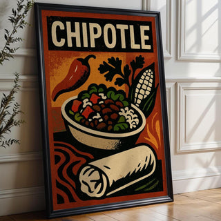 Retro Chipotle Poster for Kitchen or Restaurant Decor – Mexican Food Wall Art with Burrito Bowl & Bold Vintage Style Print, Spicy Poster - Just Great Posters
