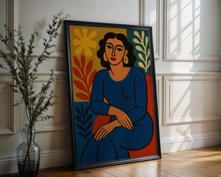 Modern Woman Art Print – Matisse Style Bold Female Portrait with Abstract Leaves, Gallery Wall or Boho Home Decor Poster - Just Great Posters