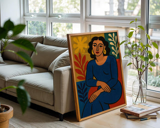 Modern Woman Art Print – Matisse Style Bold Female Portrait with Abstract Leaves, Gallery Wall or Boho Home Decor Poster - Just Great Posters