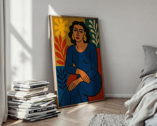 Modern Woman Art Print – Matisse Style Bold Female Portrait with Abstract Leaves, Gallery Wall or Boho Home Decor Poster - Just Great Posters