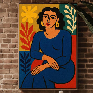Modern Woman Art Print – Matisse Style Bold Female Portrait with Abstract Leaves, Gallery Wall or Boho Home Decor Poster - Just Great Posters