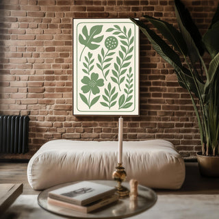 Minimal Botanical Wall Art in Sage Green – Modern Plant Print with Scandinavian Vibe, Eco Decor for Bedroom, Kitchen or Entryway - Just Great Posters