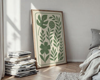 Minimal Botanical Wall Art in Sage Green – Modern Plant Print with Scandinavian Vibe, Eco Decor for Bedroom, Kitchen or Entryway - Just Great Posters