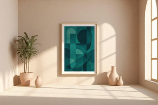 Teal Wall Art – Modern Midcentury Style Print with Minimal Shapes, Cool Blue Tones, Sophisticated Home Decor, Abstract and Unique - Just Great Posters