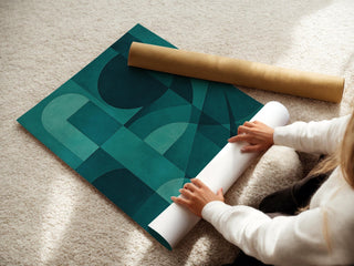 Teal Wall Art – Modern Midcentury Style Print with Minimal Shapes, Cool Blue Tones, Sophisticated Home Decor, Abstract and Unique - Just Great Posters