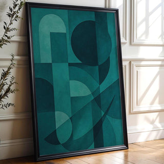 Teal Wall Art – Modern Midcentury Style Print with Minimal Shapes, Cool Blue Tones, Sophisticated Home Decor, Abstract and Unique - Just Great Posters