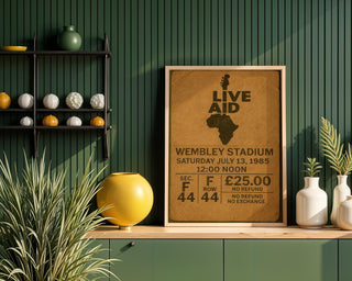 Live Aid 1985 Ticket Print – Vintage - Style Music Poster Featuring Iconic Concert Stub, Bold Retro Wall Art for Music History Buffs - Just Great Posters