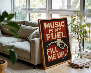 Music Is My Fuel Wall Art – Bold Retro Music Poster with Gas Nozzle Graphic, Funny Audiophile Gift for DJs, Bands & Studios, Free Shipping - Just Great Posters