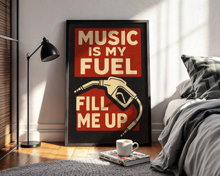 Music Is My Fuel Wall Art – Bold Retro Music Poster with Gas Nozzle Graphic, Funny Audiophile Gift for DJs, Bands & Studios, Free Shipping - Just Great Posters