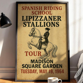 Lipizzaner Stallions Poster – Vintage Spanish Riding School Print with Classical Horse & Rider, Equestrian Wall Art, Free Shipping - Just Great Posters