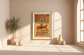 Beutler Brothers Rodeo Poster – Vintage Cowboy Bronco Wall Art from Texas Tour Show, Western Typography Print, Free Shipping - Just Great Posters