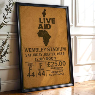 Live Aid 1985 Ticket Print – Vintage - Style Music Poster Featuring Iconic Concert Stub, Bold Retro Wall Art for Music History Buffs - Just Great Posters