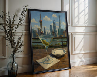 Martini Cocktail Art Print – Classic Gin Drink Poster, Elegant Bar Cart Decor, Olive Garnish Wall Art, Sophisticated Kitchen Print, Shanghai - Just Great Posters