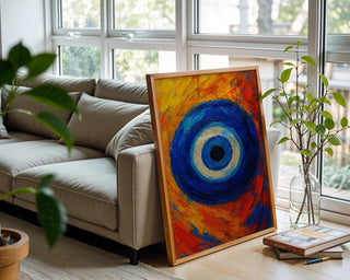 Greek Eye Wall Art – Bold Blue Modern Painting Print, Mediterranean Protection Symbol Decor, Colorful Statement Poster - Just Great Posters