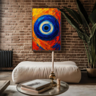 Greek Eye Wall Art – Bold Blue Modern Painting Print, Mediterranean Protection Symbol Decor, Colorful Statement Poster - Just Great Posters