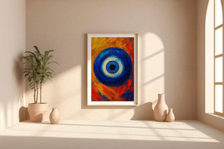 Greek Eye Wall Art – Bold Blue Modern Painting Print, Mediterranean Protection Symbol Decor, Colorful Statement Poster - Just Great Posters