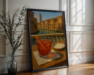 Negroni Cocktail Venice Art Print – Italy Canal View Bar Poster, Red Drink Wall Decor, Romantic Travel Aperitivo Scene - Just Great Posters