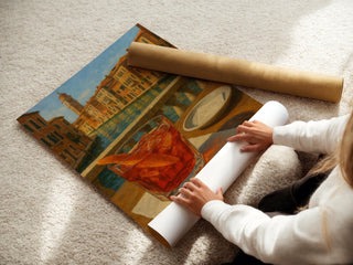 Negroni Cocktail Venice Art Print – Italy Canal View Bar Poster, Red Drink Wall Decor, Romantic Travel Aperitivo Scene - Just Great Posters