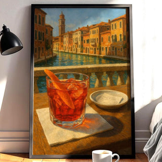 Negroni Cocktail Venice Art Print – Italy Canal View Bar Poster, Red Drink Wall Decor, Romantic Travel Aperitivo Scene - Just Great Posters