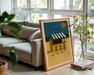 Beach Bar Wall Art – Retro Summer Coastal Poster, Clean Ocean Sunset Print, Graphic Holiday Vibe Decor, Free Shipping, Minimalist Art - Just Great Posters
