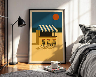 Beach Bar Wall Art – Retro Summer Coastal Poster, Clean Ocean Sunset Print, Graphic Holiday Vibe Decor, Free Shipping, Minimalist Art - Just Great Posters