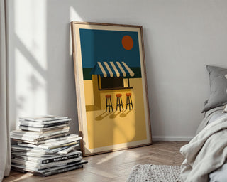 Beach Bar Wall Art – Retro Summer Coastal Poster, Clean Ocean Sunset Print, Graphic Holiday Vibe Decor, Free Shipping, Minimalist Art - Just Great Posters