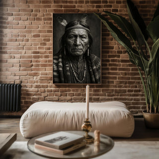 Native American Portrait – Powerful Black & White Photo Print with Cultural Detail and Tribal Strength, Heritage Wall Art, Free Shipping - Just Great Posters
