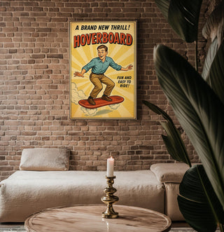 Hoverboard Retro Poster – Vintage Future Ride Wall Art, Funny Sci - Fi Style Hoverboard Ad Print, Midcentury Adventure Poster - Just Great Posters
