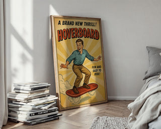 Hoverboard Retro Poster – Vintage Future Ride Wall Art, Funny Sci - Fi Style Hoverboard Ad Print, Midcentury Adventure Poster - Just Great Posters
