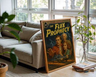 The Flux Prophecy Retro Poster – Vintage Sci - Fi Book Cover Art Print, 80s Inspired Thriller Wall Art, Cult Classic Time Travel Poster - Just Great Posters