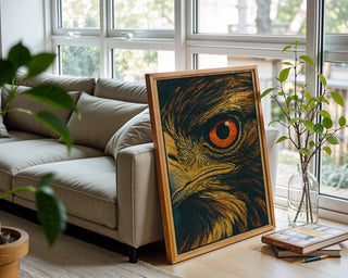Hawk Eye Poster – Bold Close - Up Bird of Prey Wall Art, Retro Wildlife Print for Rustic, Lodge, or Nature Lover Decor - Just Great Posters